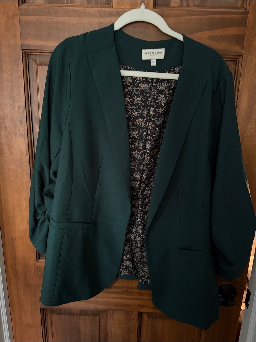 Skies Are Blue Dark Green Open-Front Blazer